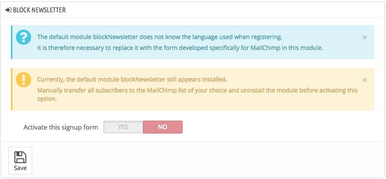 Registration to the newsletter direct to MailChimp